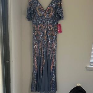 R&M Richards Blue and Orange Maxi Dress